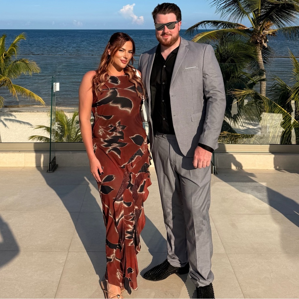 Kenneth Cole Brown/Black/Tropical Wedding Guest Dress